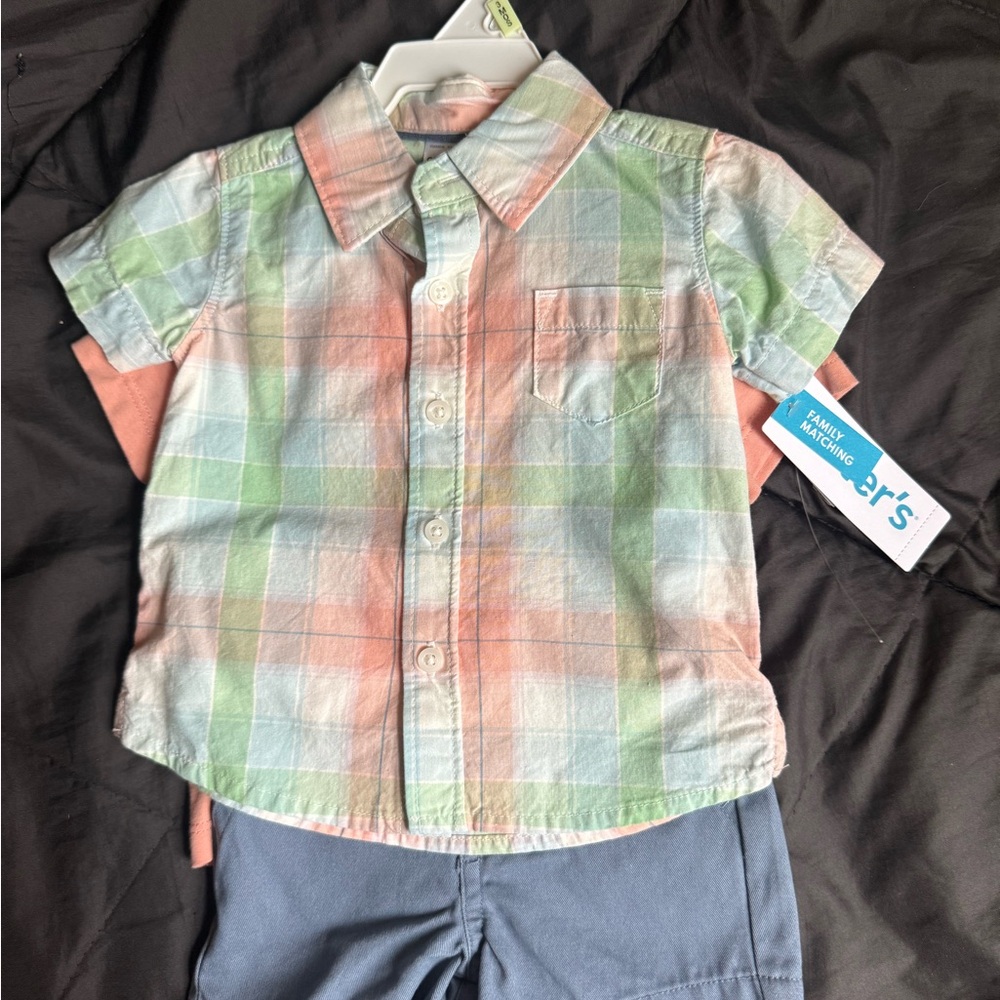Carter's Pastel Plaid Button Down Shirt - Green, Pink, Blue